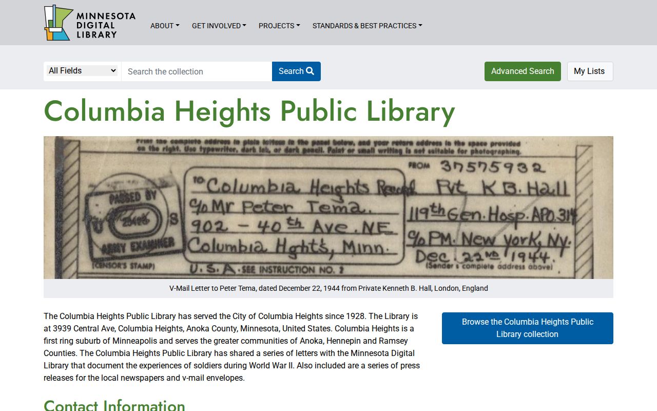 Columbia Heights city directory research at the Minnesota Digital Library contributor page