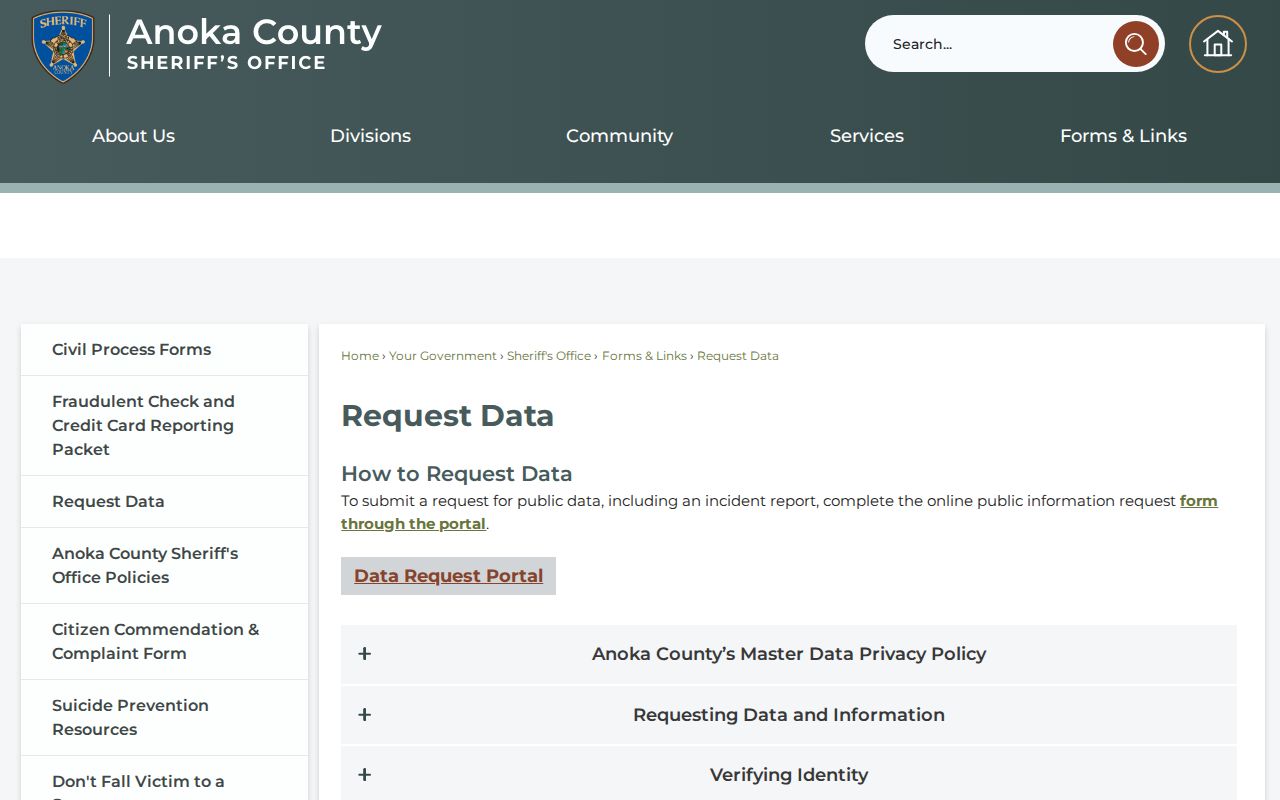 Columbia Heights residents directory Anoka County data request page