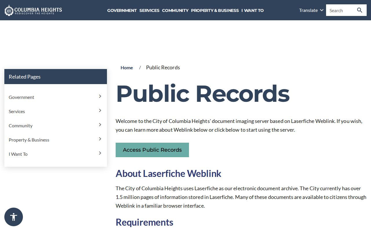 Columbia Heights residents directory city public records request page