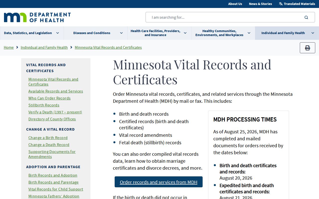 Columbia Heights residents directory Minnesota vital records access page