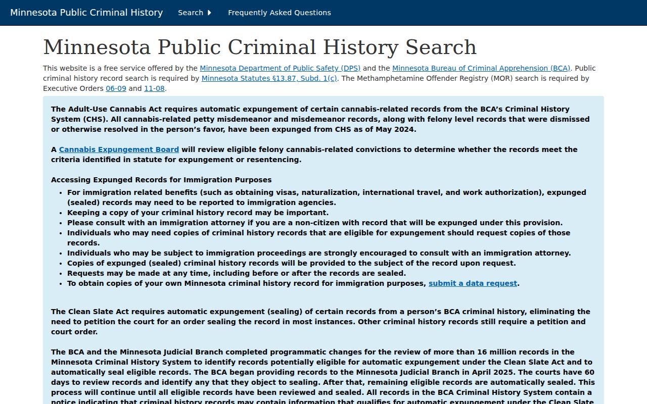 Columbia Heights resident lookup source at Minnesota BCA public criminal history search