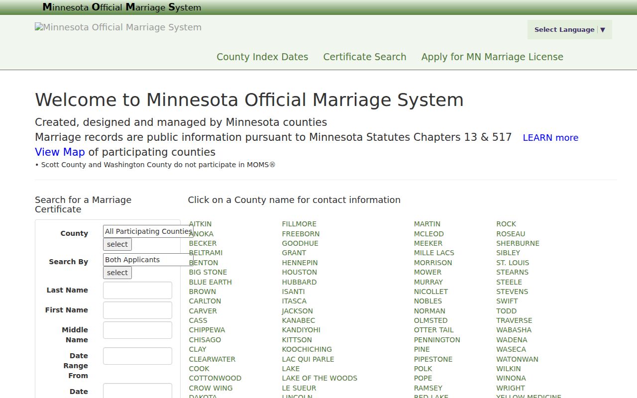 Columbia Heights resident lookup lead in the Minnesota Official Marriage System
